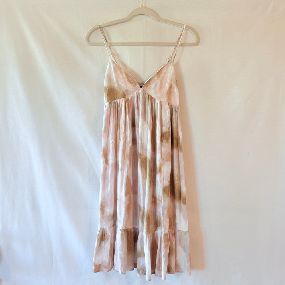 Forever 21 Pink and Brown Tie Dye Smocked Midi Dress Sweetheart Neckline Size S